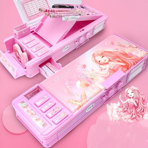 Mechanical Deformation Combination Lock Stationery Box Girl Cute Pencil Case School Student Pencil Box Cartoon Plastic Pen Case