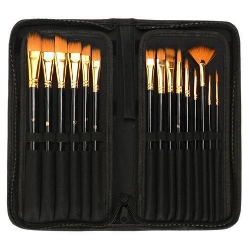 15pcs Professional Art Brush Set Nylon Water  Oil Artist Paint Brushes Bag
