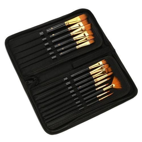 15pcs Professional Art Brush Set Nylon Water  Oil Artist Paint Brushes Bag