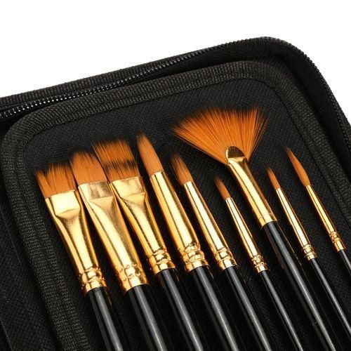 15pcs Professional Art Brush Set Nylon Water  Oil Artist Paint Brushes Bag