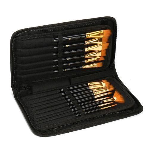 15pcs Professional Art Brush Set Nylon Water  Oil Artist Paint Brushes Bag