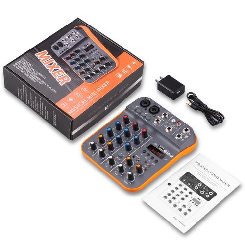 Debra Audio Interface DJ Console Mixer 4-Channel With Bluetooth USB Sound 48V For PC Recording Microphone Live Streaming