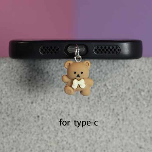 Phone dust plug cute little bear phone accessory pendant decoration for for Type-C charging interface couple