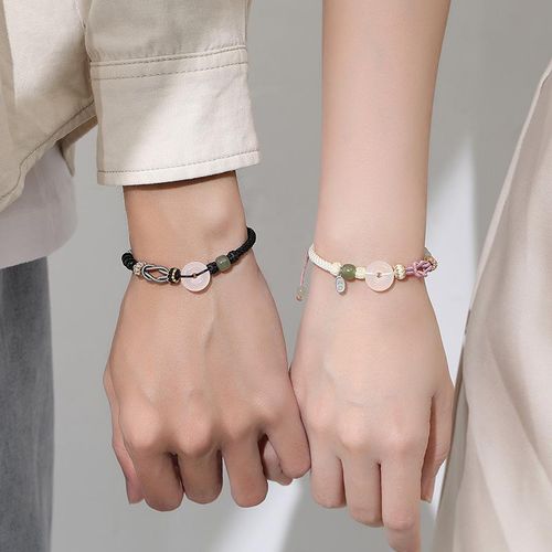 General Real Shot Chalcedony Safety Decoration Couple Bracelet Special-Interest Design Love Oath Woven Hand Strap Gift Fashion