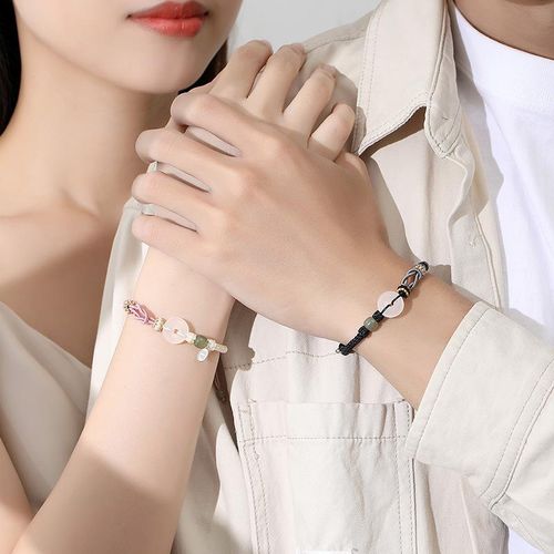 General Real Shot Chalcedony Safety Decoration Couple Bracelet Special-Interest Design Love Oath Woven Hand Strap Gift Fashion