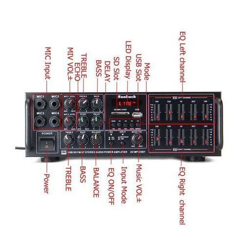 5000W 110240V Bluetooth Power Amplifier System Sound Audio Stereo Receiver Support 4 Way Microphone 2 Channel AMP FM SD