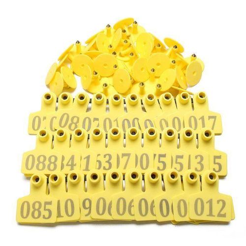 1-100 Number Animals Cattle Goat Pig Sheep Ear Tag Livestock Tags Labels Yellow