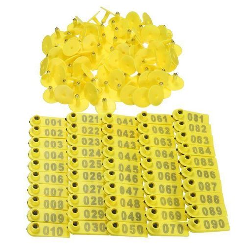 1-100 Number Animals Cattle Goat Pig Sheep Ear Tag Livestock Tags Labels Yellow
