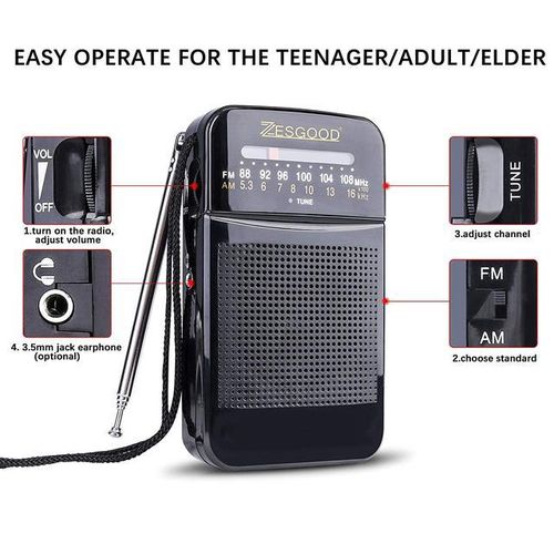 Zesgood Portable Radio Am Fm Radio Operated For Walking