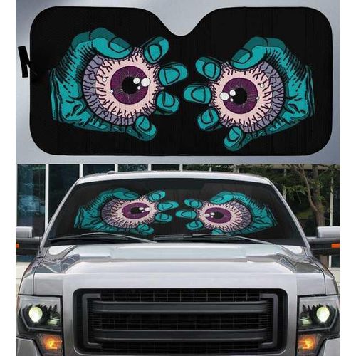 Dussdil Evil Eyes Car Sun Shade Windshield Red Eyes Sunshade Reflective Rays Protector Keep Cool Visor Cover Foldable Retract-06_Brown
