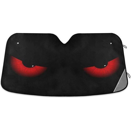 Dussdil Evil Eyes Car Sun Shade Windshield Red Eyes Sunshade Reflective Rays Protector Keep Cool Visor Cover Foldable Retract-06_Brown