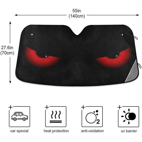 Dussdil Evil Eyes Car Sun Shade Windshield Red Eyes Sunshade Reflective Rays Protector Keep Cool Visor Cover Foldable Retract-06_Brown