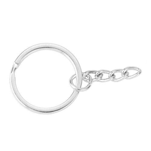 50pcs Silver Plated Alloy Split Flat Key Ring Keyrings With Chains