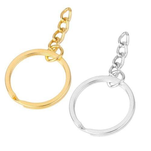 50pcs Silver Plated Alloy Split Flat Key Ring Keyrings With Chains