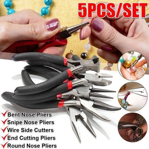 5PCS Jewelers Jewel Pliers Set Tools Beading Making Side Cutters Long Bent Nose