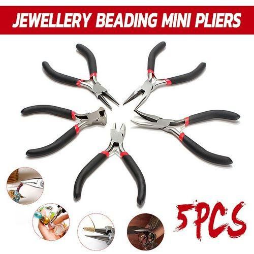 5PCS Jewelers Jewel Pliers Set Tools Beading Making Side Cutters Long Bent Nose