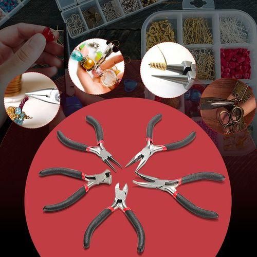 5PCS Jewelers Jewel Pliers Set Tools Beading Making Side Cutters Long Bent Nose