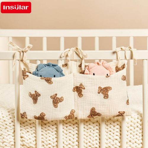 Baby Crib Organizer Cot Caddy Bed Storage Bag 2 Pockets Bedside Hanging Diaper Pure cotton Organizer for Diapers Toys