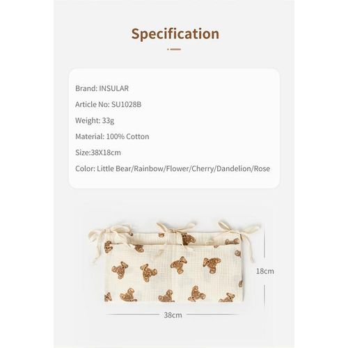 Baby Crib Organizer Cot Caddy Bed Storage Bag 2 Pockets Bedside Hanging Diaper Pure cotton Organizer for Diapers Toys