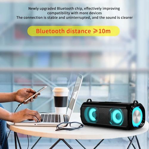 Rockmia RGB Fashion Trend Wireless Bluetooth Speaker Portable Outdoor Music Player With RGB Lighting Effect - Black