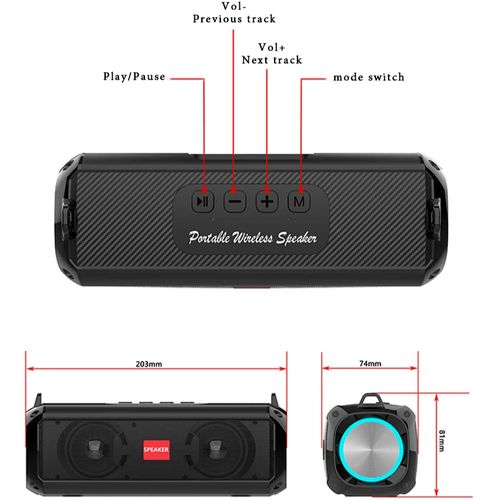 Rockmia RGB Fashion Trend Wireless Bluetooth Speaker Portable Outdoor Music Player With RGB Lighting Effect - Black