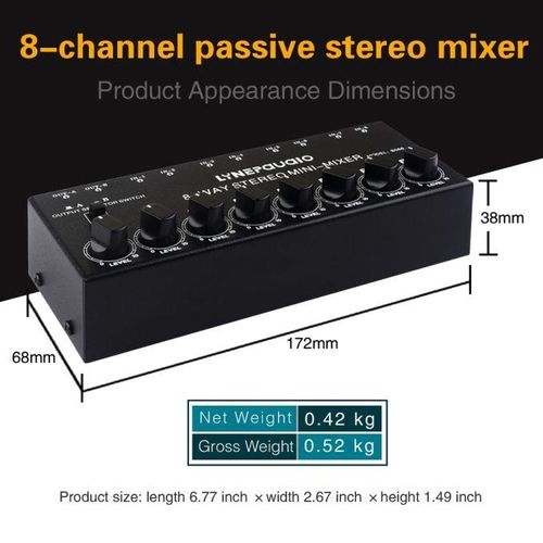 B066Mini Stereo 8 Channel Passive Mixer