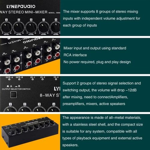 B066Mini Stereo 8 Channel Passive Mixer