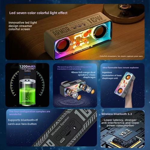 Portable RGB Bluetooth 5.3 Speaker with TWS Stereo, HIFI Sound, Deep Bass, 7-Color LED Lights, and 8-Hour Battery for Indoor & O