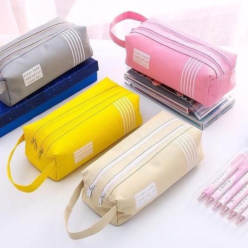 Large Capacity Double Zipper Pencil Case With Handle Cheap School Supplies Box Stationery Storage Organizer Aesthetic Pen Bag