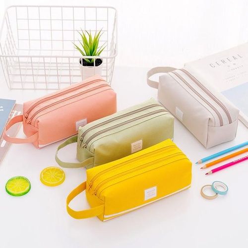 Large Capacity Double Zipper Pencil Case With Handle Cheap School Supplies Box Stationery Storage Organizer Aesthetic Pen Bag