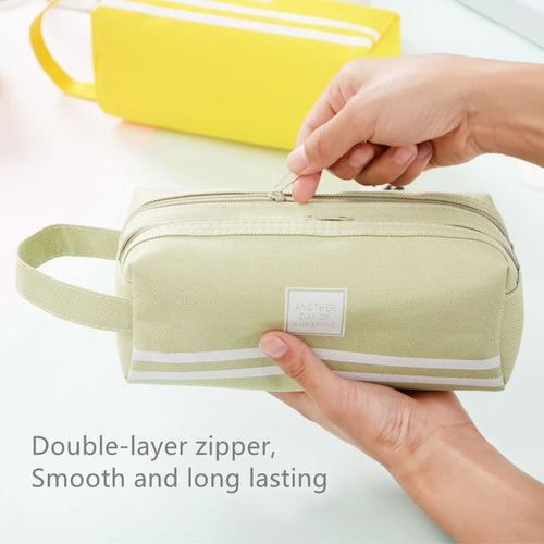 Large Capacity Double Zipper Pencil Case With Handle Cheap School Supplies Box Stationery Storage Organizer Aesthetic Pen Bag