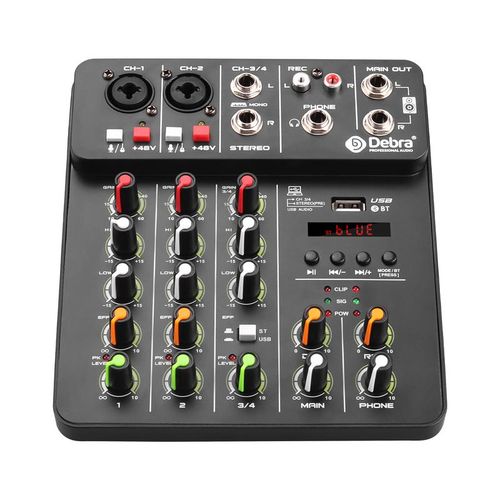 Debra V4 4 Channels Audio Mixer With Bluetooth USB 48V Phantom Power Delay Repaeat Effect For Sound Mixing Console PC Recording