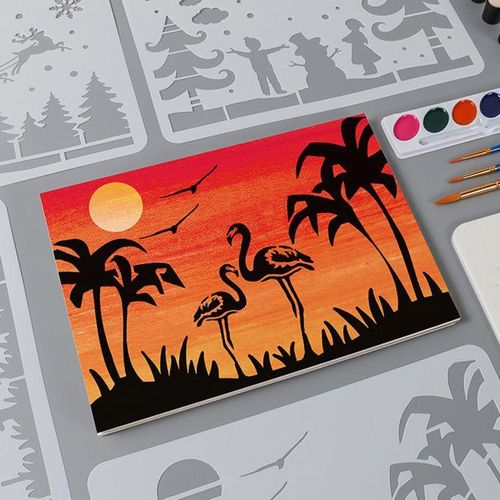 Multi-functional A4 Drawing Stencils Lanscape Mountain River