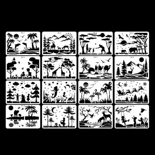Multi-functional A4 Drawing Stencils Lanscape Mountain River