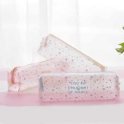 Glittering Stars Transparent Pvc Large Capacity Pencil Bag Cute Pouch Stationery Storage Organizer Pencil Case School Supply