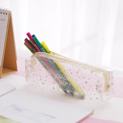 Glittering Stars Transparent Pvc Large Capacity Pencil Bag Cute Pouch Stationery Storage Organizer Pencil Case School Supply
