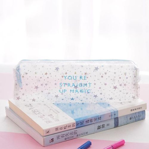 Glittering Stars Transparent Pvc Large Capacity Pencil Bag Cute Pouch Stationery Storage Organizer Pencil Case School Supply