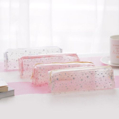 Glittering Stars Transparent Pvc Large Capacity Pencil Bag Cute Pouch Stationery Storage Organizer Pencil Case School Supply