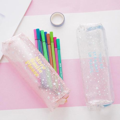 Glittering Stars Transparent Pvc Large Capacity Pencil Bag Cute Pouch Stationery Storage Organizer Pencil Case School Supply