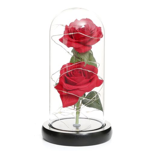 Artificial Rose in Glass Dome with Gift Box with LED Lights Forever Artificial Forever Rose Flower Gift Present for Women Mother's Day Valentine Romantic Wedding Home Party Festivals Anniversary NO5111