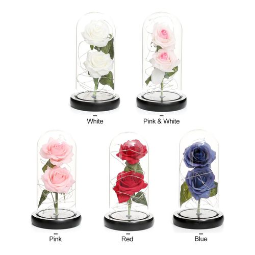 Artificial Rose in Glass Dome with Gift Box with LED Lights Forever Artificial Forever Rose Flower Gift Present for Women Mother's Day Valentine Romantic Wedding Home Party Festivals Anniversary NO5111