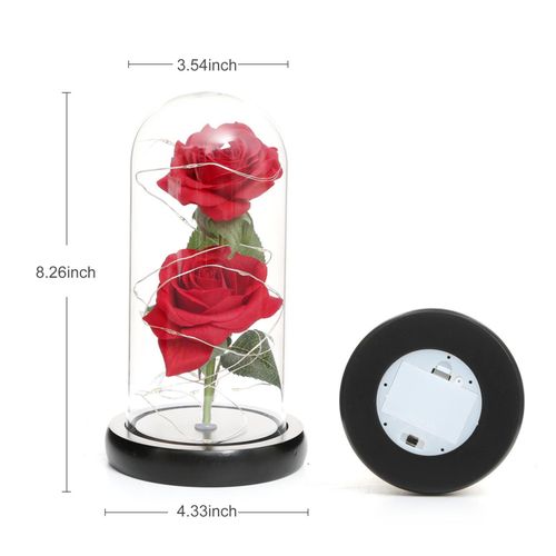 Artificial Rose in Glass Dome with Gift Box with LED Lights Forever Artificial Forever Rose Flower Gift Present for Women Mother's Day Valentine Romantic Wedding Home Party Festivals Anniversary NO5111