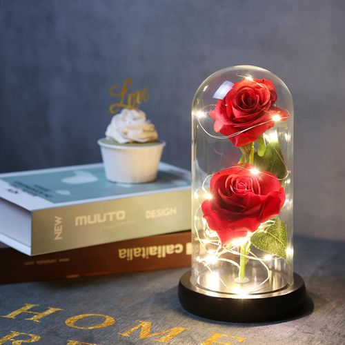 Artificial Rose in Glass Dome with Gift Box with LED Lights Forever Artificial Forever Rose Flower Gift Present for Women Mother's Day Valentine Romantic Wedding Home Party Festivals Anniversary NO5111