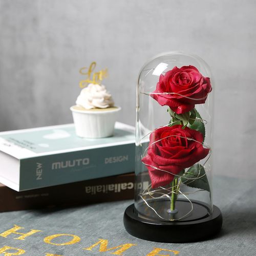 Artificial Rose in Glass Dome with Gift Box with LED Lights Forever Artificial Forever Rose Flower Gift Present for Women Mother's Day Valentine Romantic Wedding Home Party Festivals Anniversary NO5111