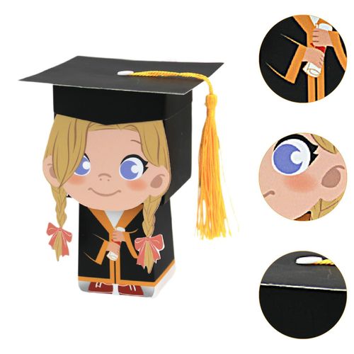50x Graduation Hat Gift Boxes Doctoral Cap Shaped Girls