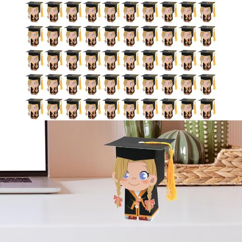 50x Graduation Hat Gift Boxes Doctoral Cap Shaped Girls