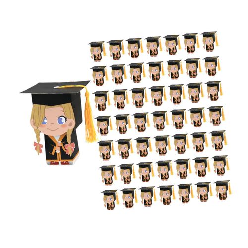 50x Graduation Hat Gift Boxes Doctoral Cap Shaped Girls