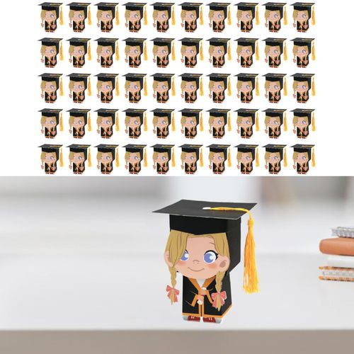 50x Graduation Hat Gift Boxes Doctoral Cap Shaped Girls