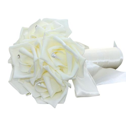 Bridesmaid Fashion Accessory Six heads Foam Roses Silk Ribbon Bouquet Handmade Rhinestone Diamante Bridal Bridesmaid Brooch Wedding Decor NO5248