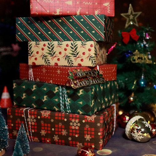 Christmas Wrapping Paper Red White Snowflakes and Reindeer Design for Holiday Party Celebration